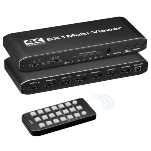 JQF2 4K Commutateur continu Séparateur d'écran Multi-modes d'affichage 6 entrées 1 sortie HDMI Multiviewer, Prise : Prise américaine SH9501819-09